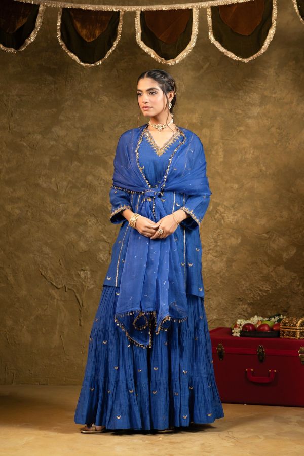 Electric Blue Chand Booti Sharara Set