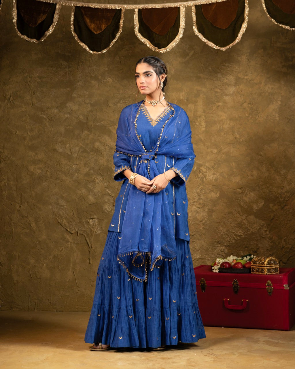 Electric Blue Chand Booti Sharara Set