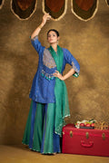 Antique Chowkadi Sharara Set - Blue + Green