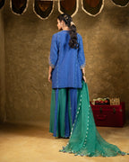 Antique Chowkadi Sharara Set - Blue + Green