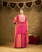 Antique Chowkadi Sharara Set - Pink + Orange