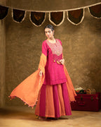 Antique Chowkadi Sharara Set - Pink + Orange
