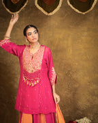 Antique Chowkadi Sharara Set - Pink + Orange