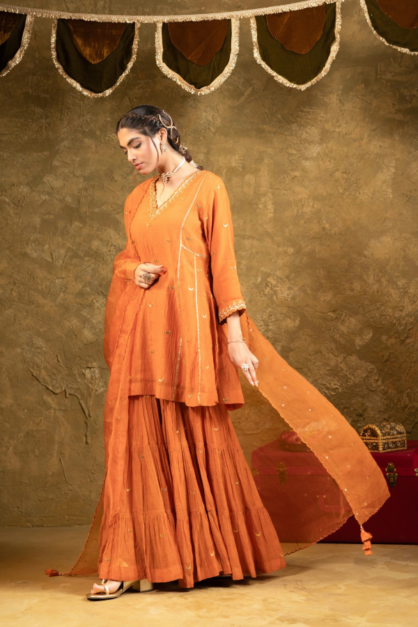 Rust Orange Chand Booti Sharara Set