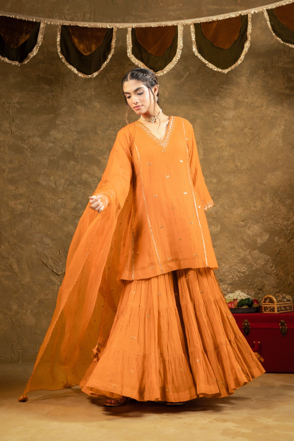 Rust Orange Chand Booti Sharara Set