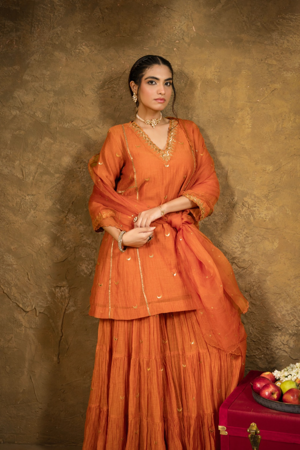 Rust Orange Chand Booti Sharara Set