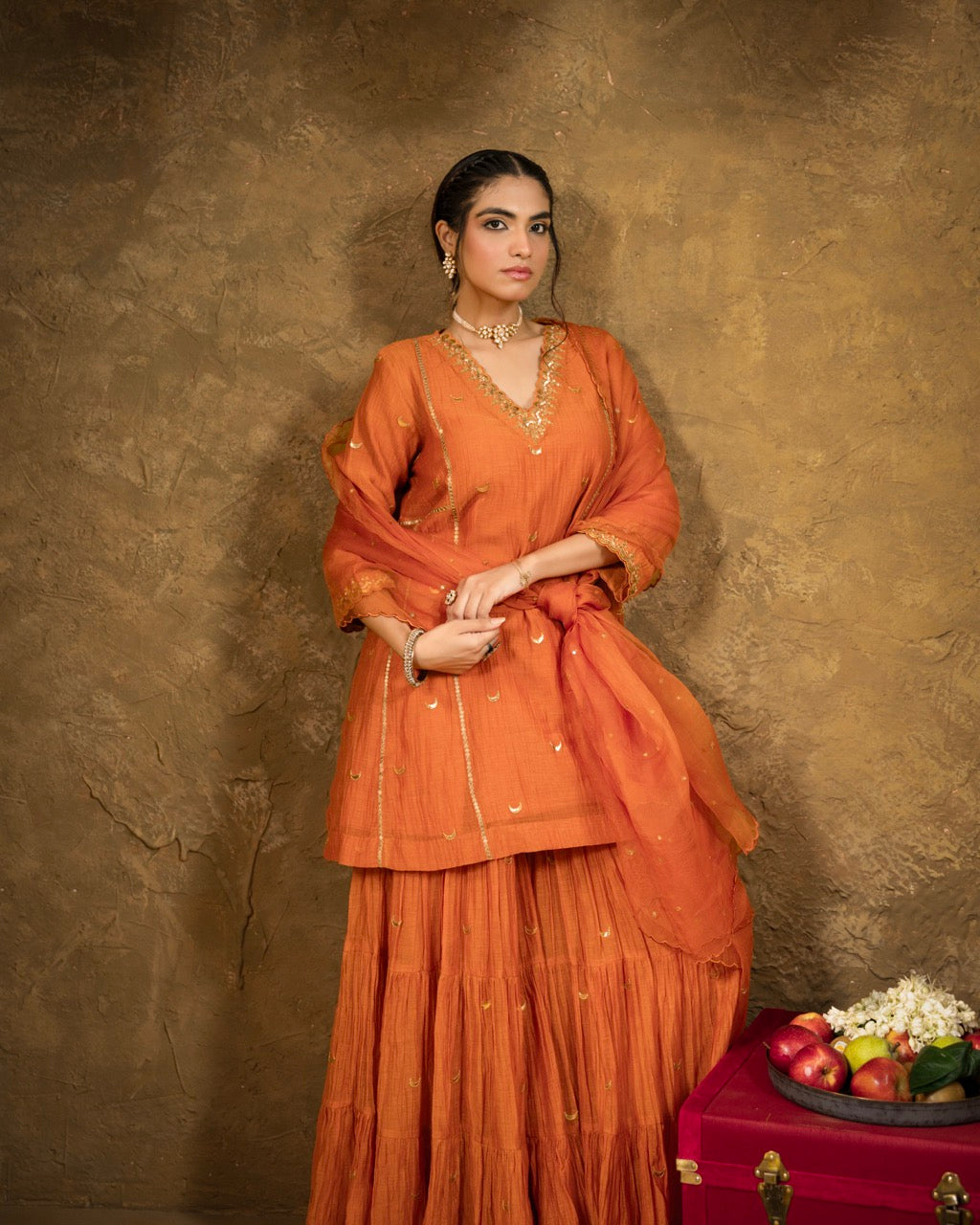 Rust Orange Chand Booti Sharara Set