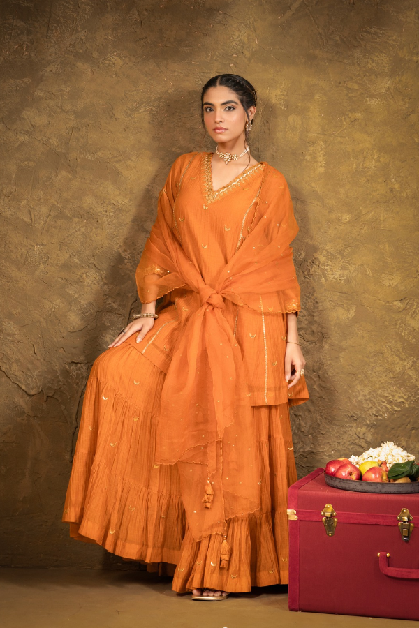 Rust Orange Chand Booti Sharara Set