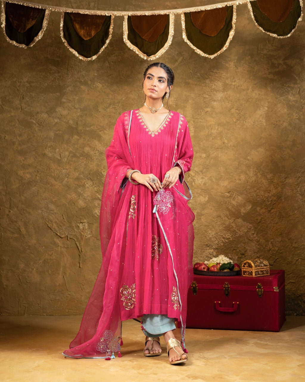 Pink 5 Boota Kurta Set