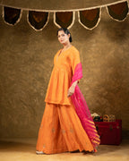 Orange High Slit Sharara Set