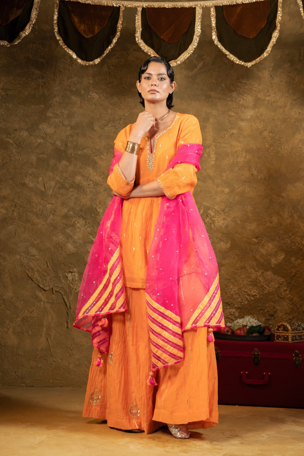Orange High Slit Sharara Set