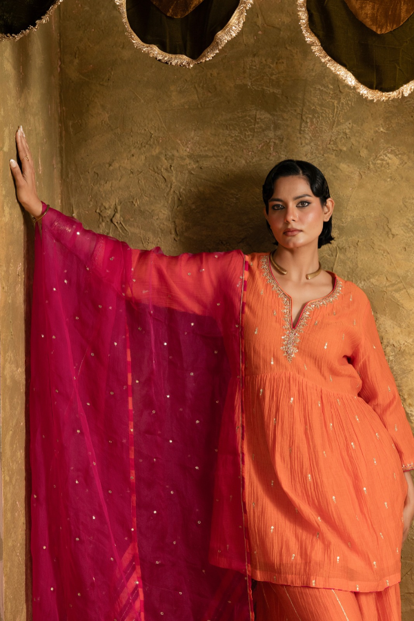 Orange High Slit Sharara Set