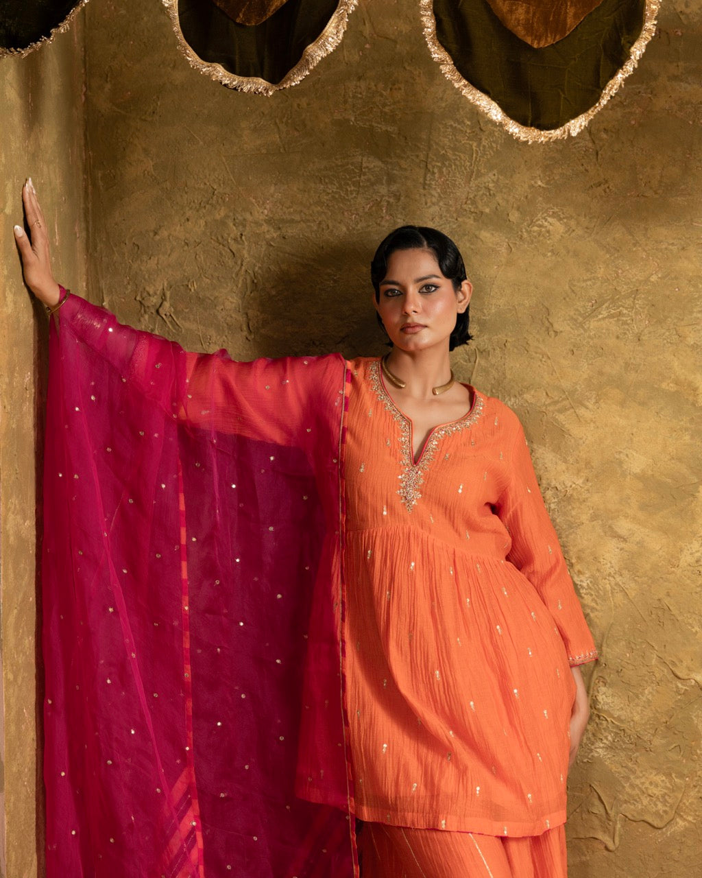 Orange High Slit Sharara Set