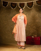 Beige Center Gathered A-line Kurta Set
