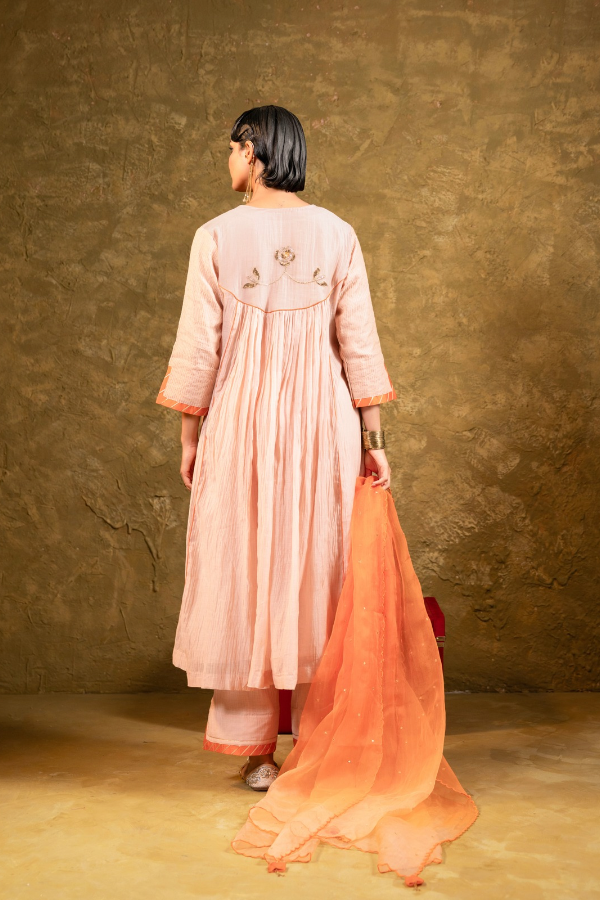 Beige Center Gathered A-line Kurta Set