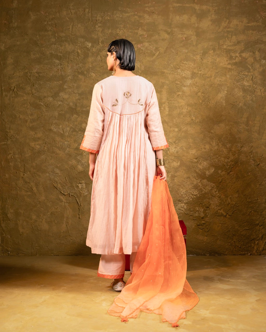 Beige Center Gathered A-line Kurta Set