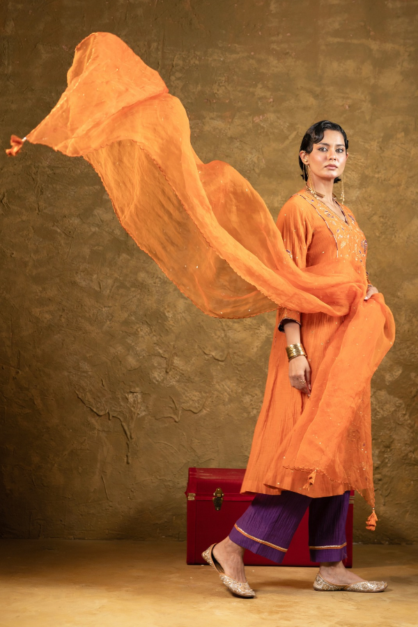 Rust Jaal A-line Kurta Set