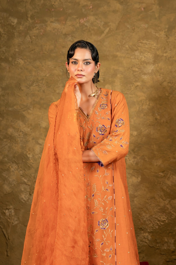 Rust Jaal A-line Kurta Set
