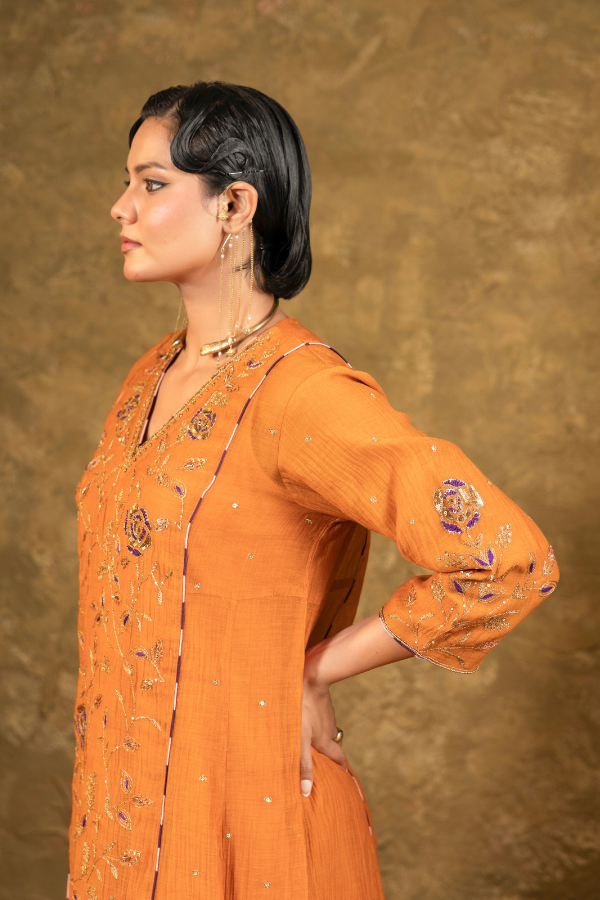 Rust Jaal A-line Kurta Set