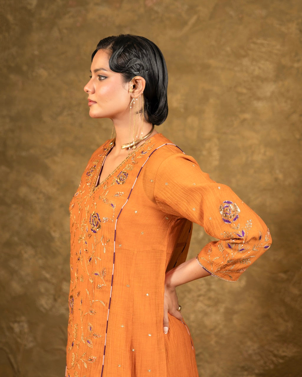 Rust Jaal A-line Kurta Set