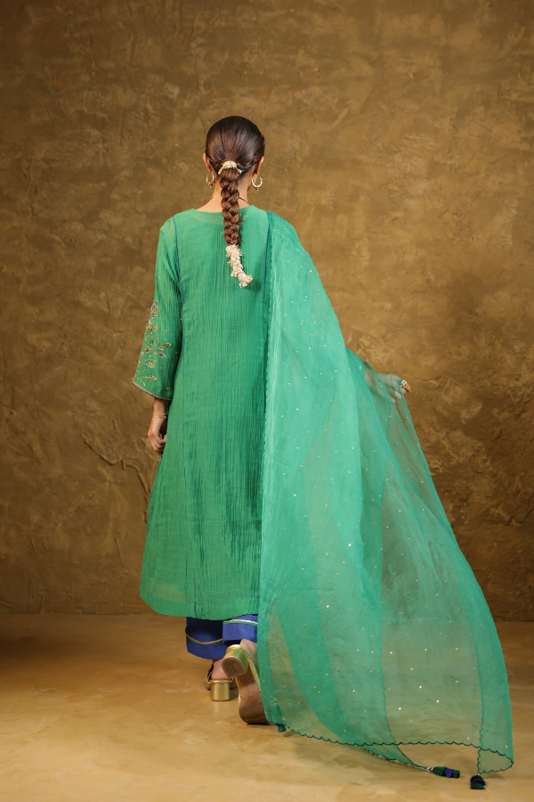 Green Jaal A-line Kurta Set