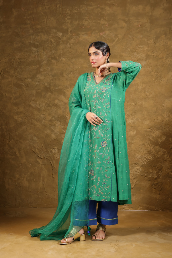 Green Jaal A-line Kurta Set
