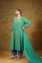Green Jaal A-line Kurta Set