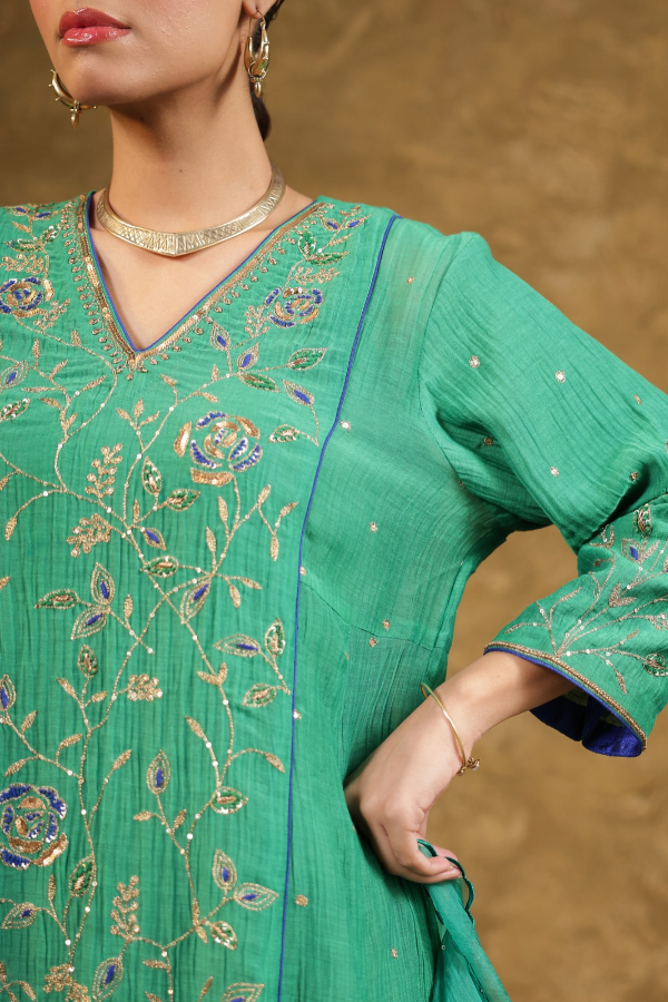 Green Jaal A-line Kurta Set