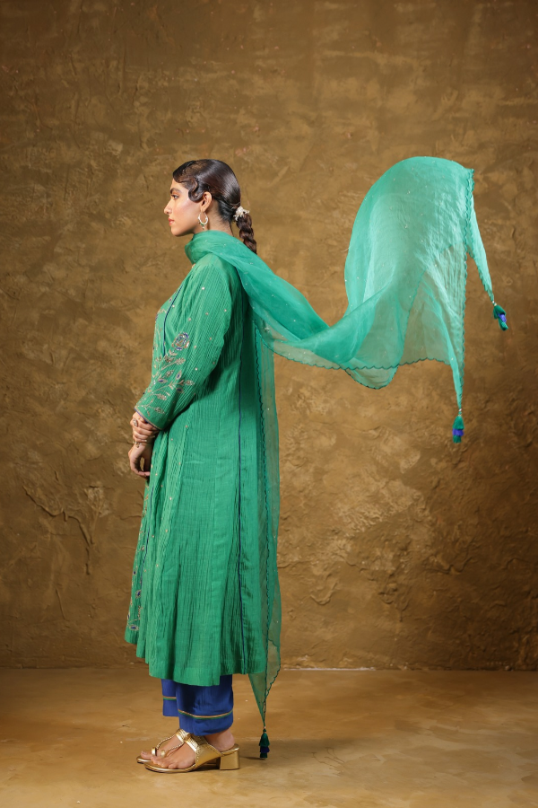 Green Jaal A-line Kurta Set