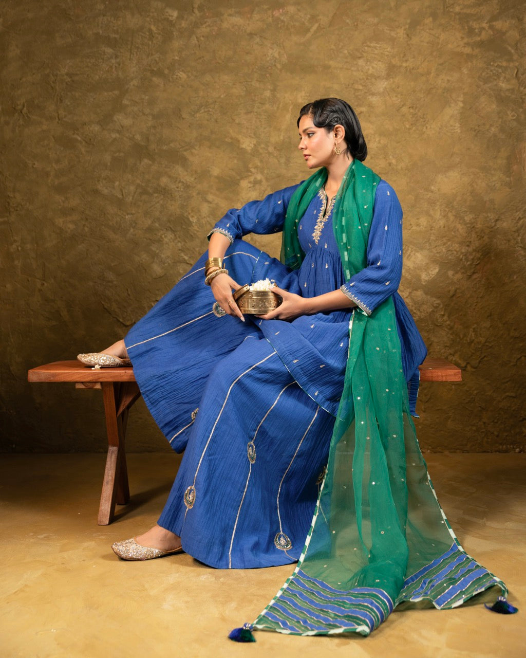 Electric Blue High Slit Sharara Set