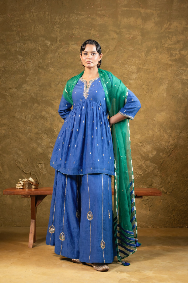 Electric Blue High Slit Sharara Set