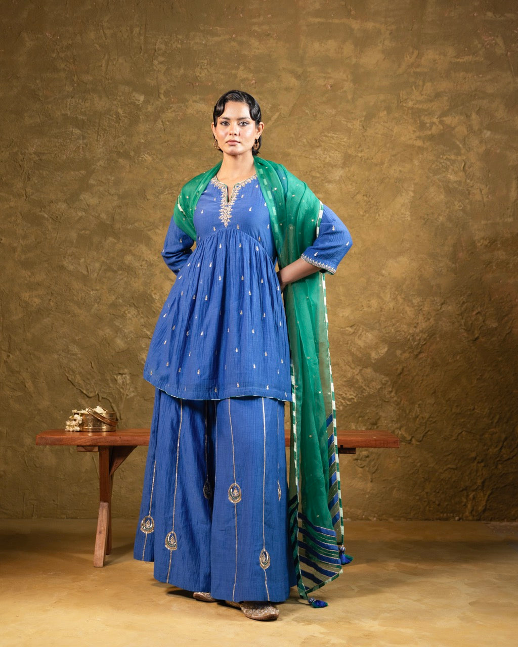 Electric Blue High Slit Sharara Set