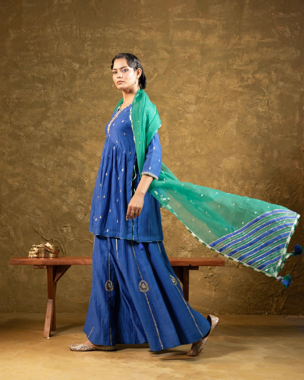 Electric Blue High Slit Sharara Set