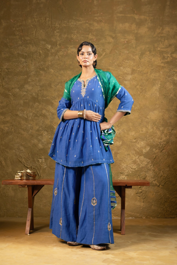 Electric Blue High Slit Sharara Set