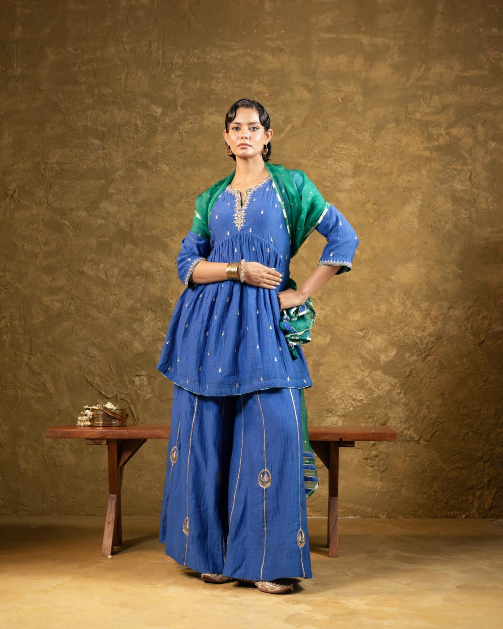 Electric Blue High Slit Sharara Set