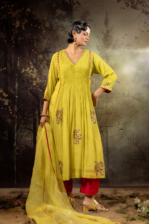 Neon Green 5 Boota Kurta Set