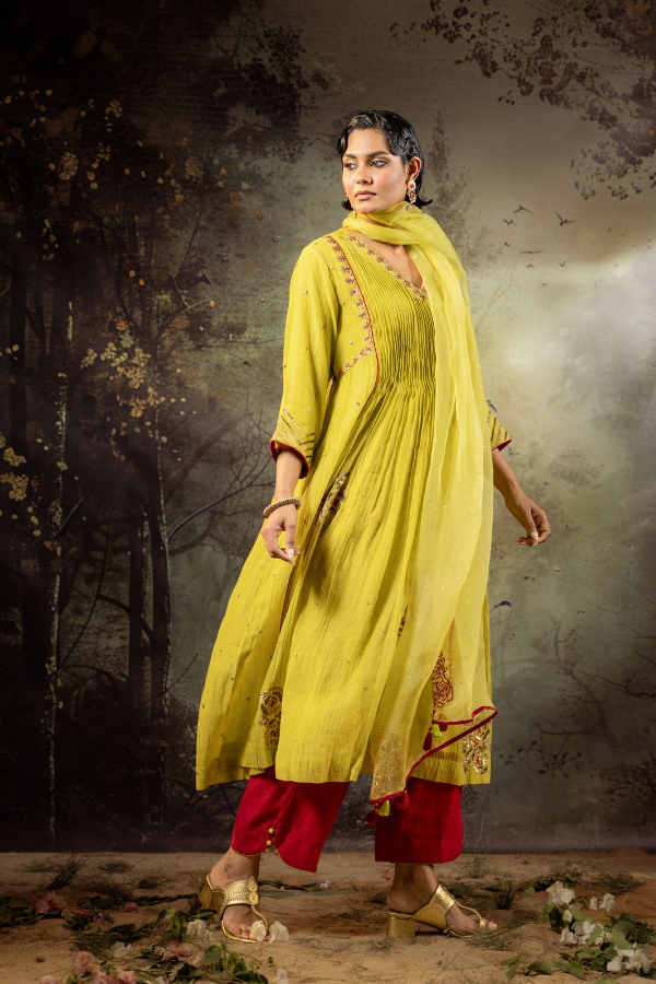 Neon Green 5 Boota Kurta Set