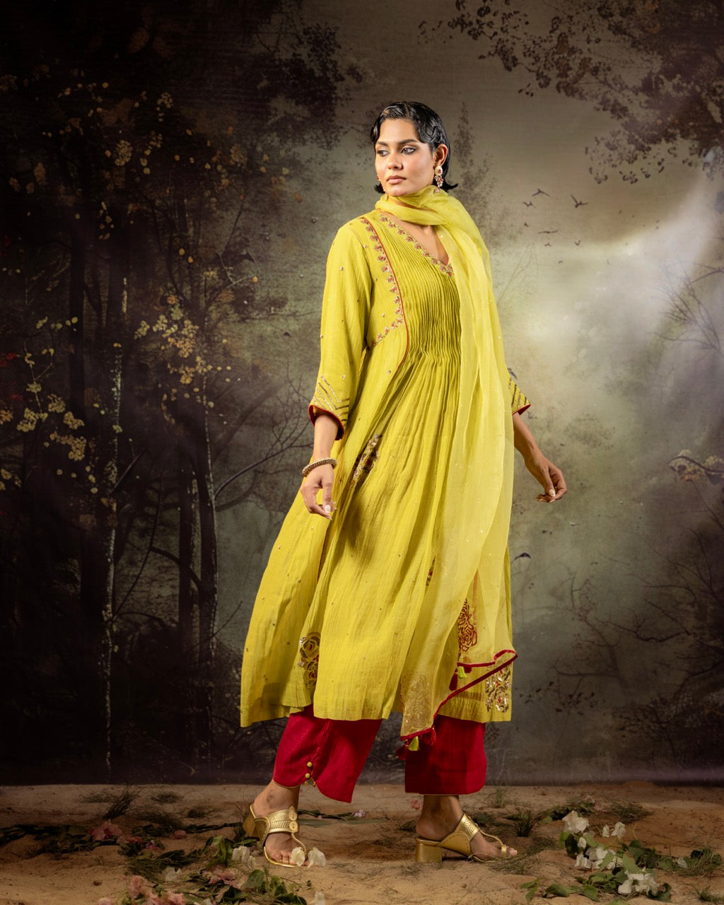 Neon Green 5 Boota Kurta Set