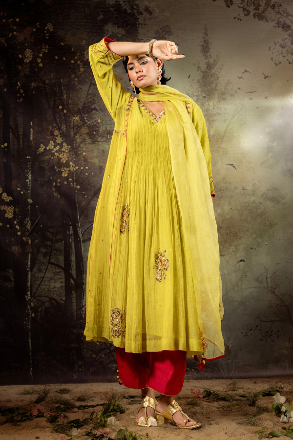 Neon Green 5 Boota Kurta Set
