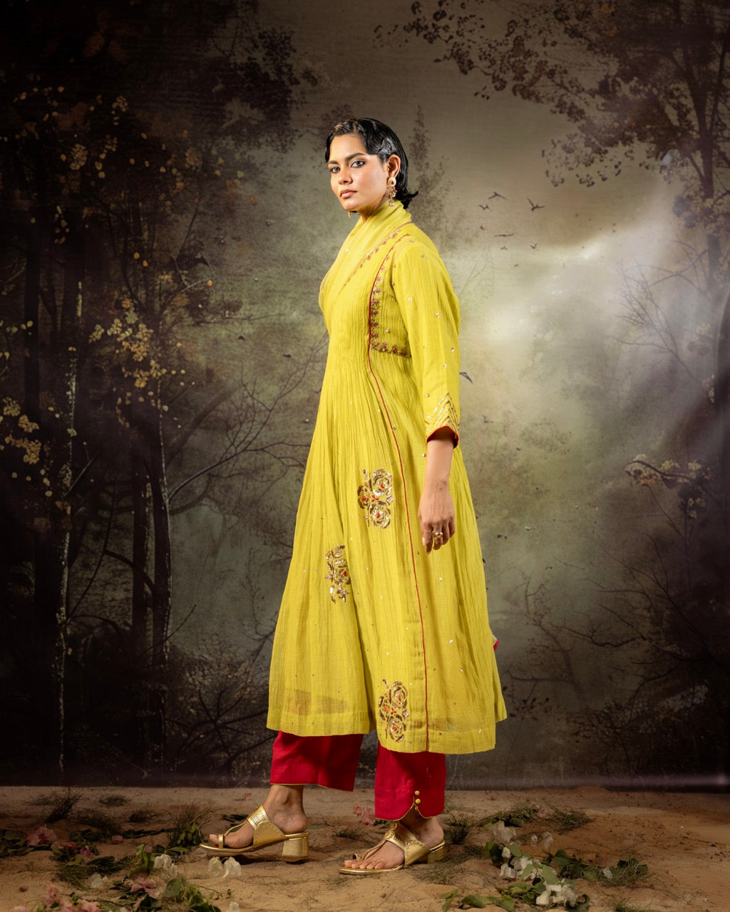 Neon Green 5 Boota Kurta Set