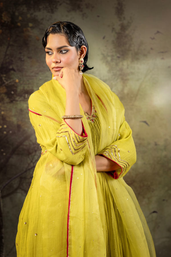 Neon Green 5 Boota Kurta Set