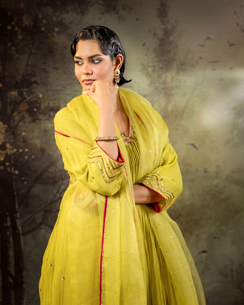 Neon Green 5 Boota Kurta Set