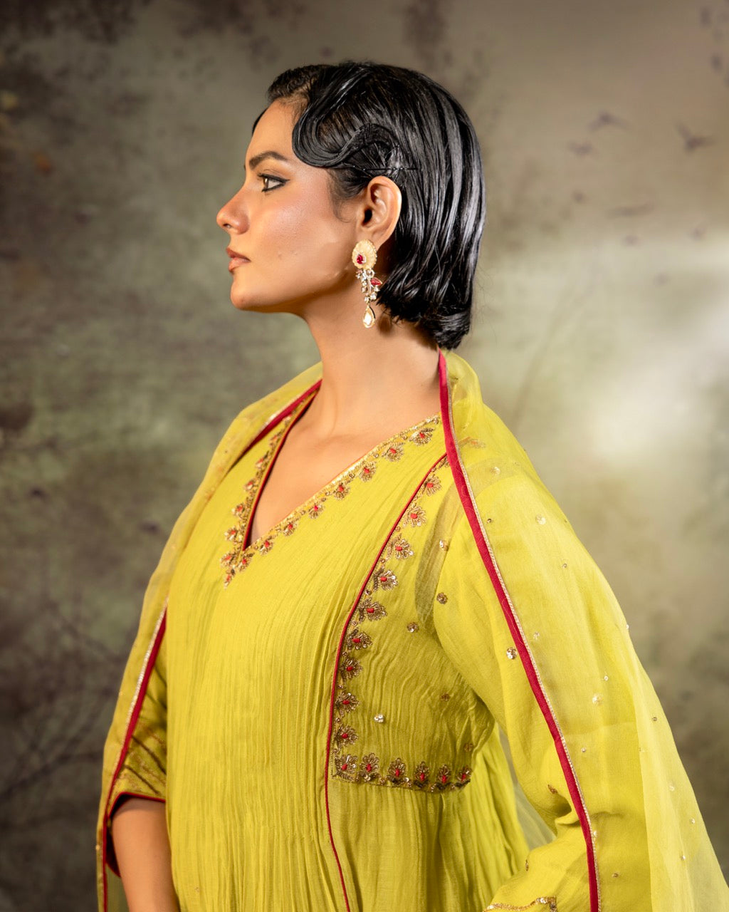 Neon Green 5 Boota Kurta Set