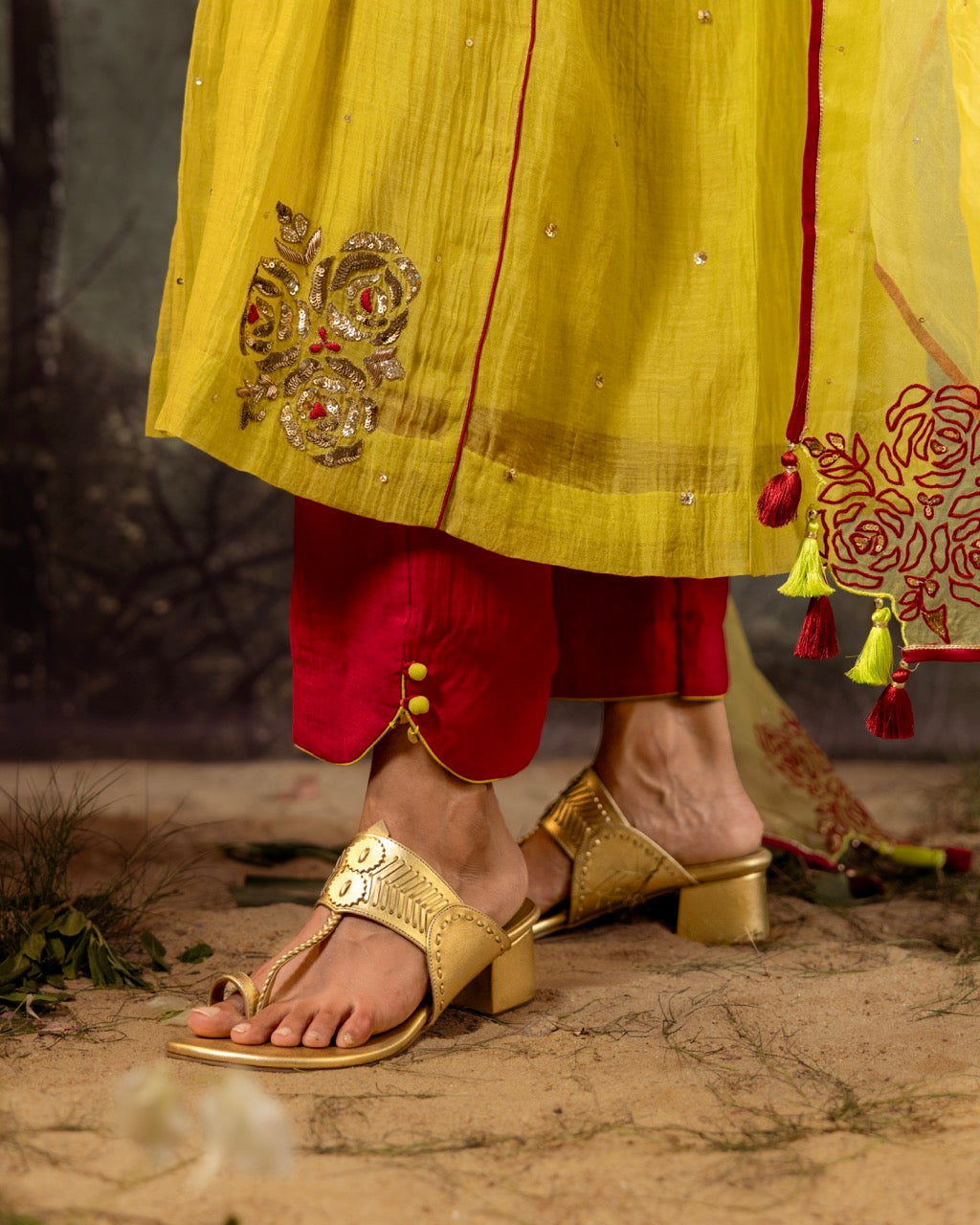Neon Green 5 Boota Kurta Set