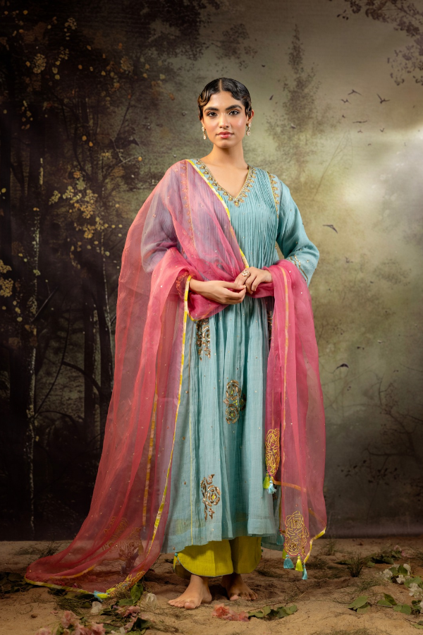 Ice Blue 5 Boota Kurta Set