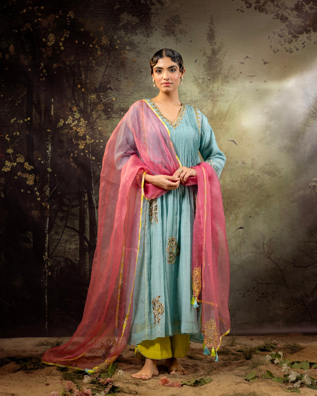 Ice Blue 5 Boota Kurta Set