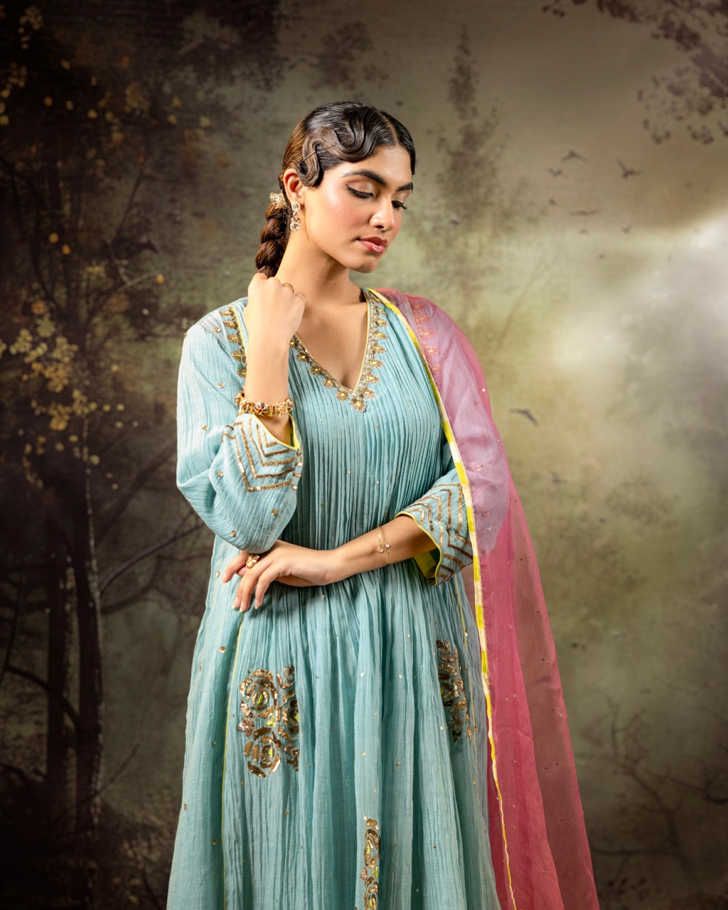 Ice Blue 5 Boota Kurta Set