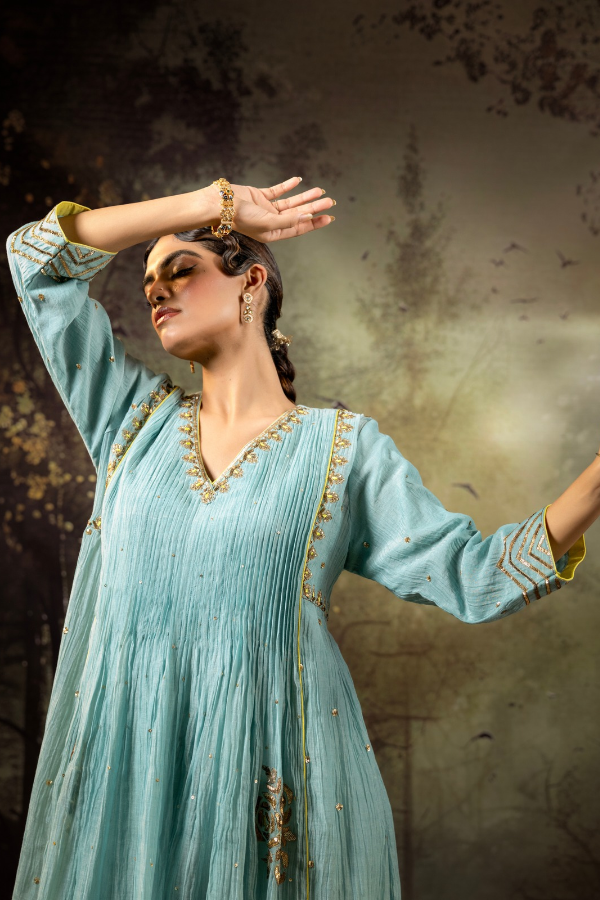 Ice Blue 5 Boota Kurta Set