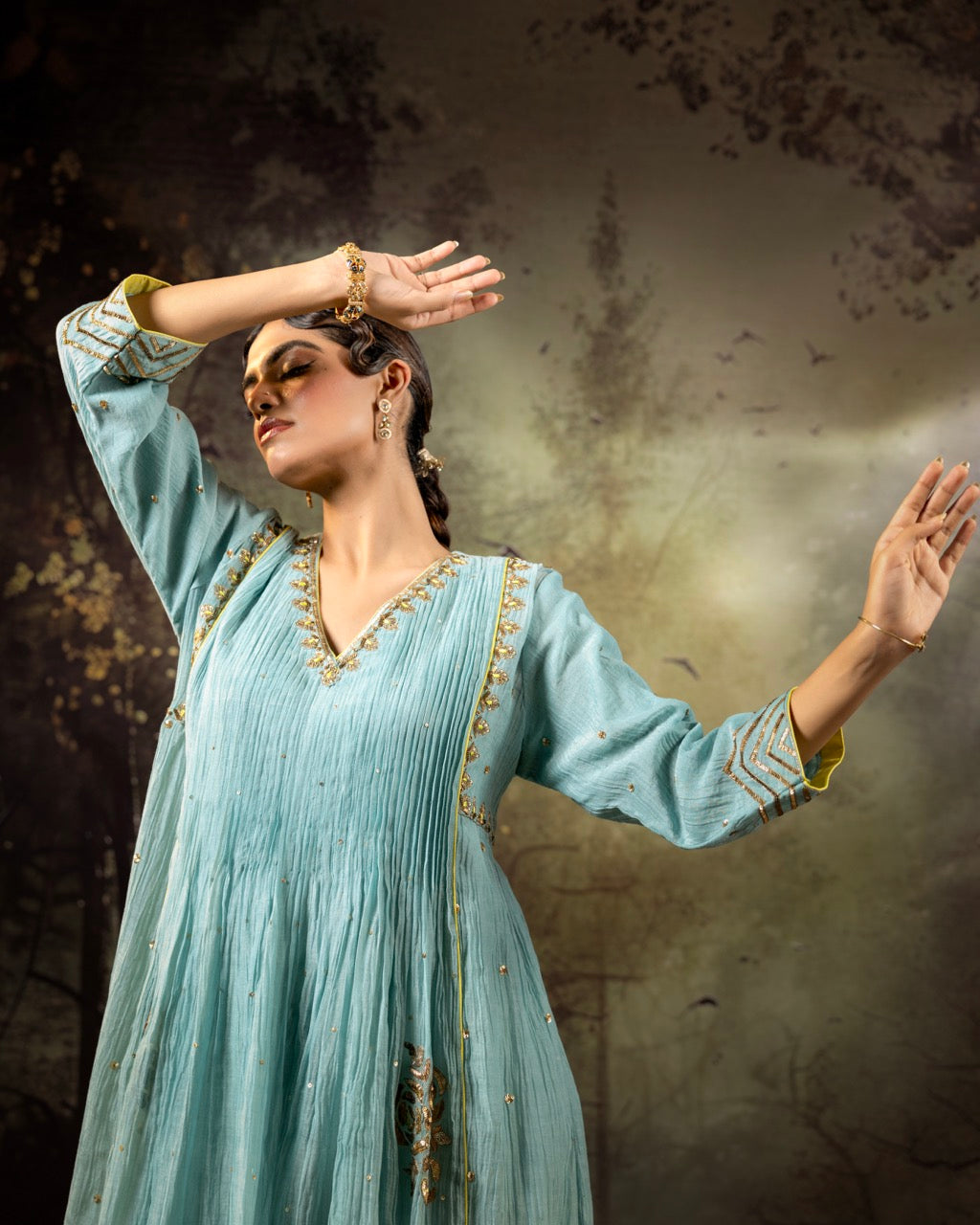 Ice Blue 5 Boota Kurta Set
