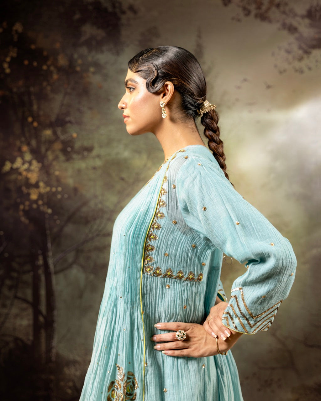 Ice Blue 5 Boota Kurta Set